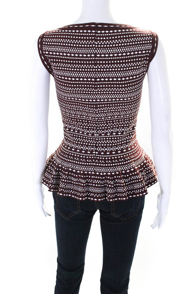 Alaia Womens Back Zip Scoop Neck Knit Printed Top Red White Size IT 40