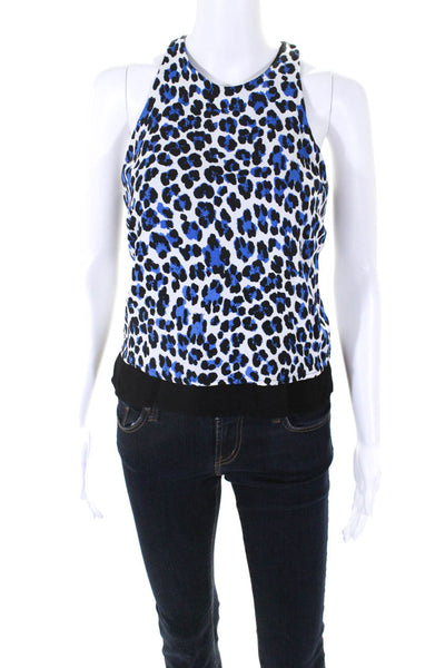 Karina Grimaldi Womens Sleeveless Crew Neck Leopard Top White Blue Size XS