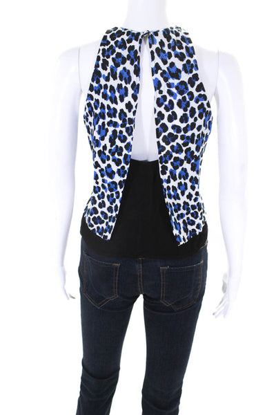 Karina Grimaldi Womens Sleeveless Crew Neck Leopard Top White Blue Size XS