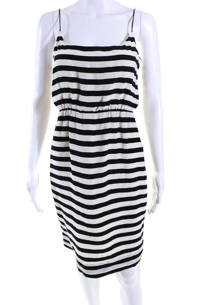 J Crew Womens Silk Striped Sleeveless A Line Dress Black White Size 0