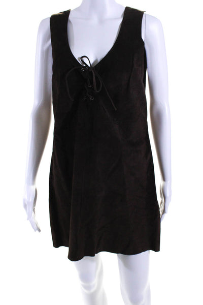Reformation Womens Sleeveless Scoop Neck Faux Leather Mini Dress Brown Medium