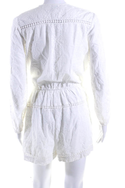 Zimmermann Womens Long Sleeve Embroidered V Neck Romper White Cotton Size 1