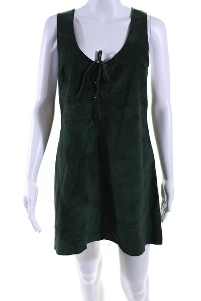 Reformation Womens Sleeveless Scoop Neck Faux Leather Mini Dress Green Medium