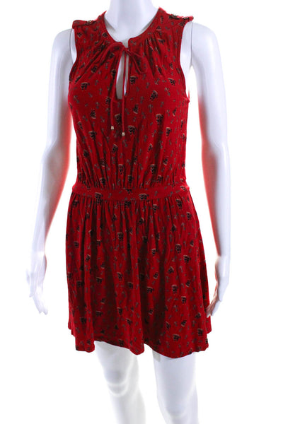 Leifnotes Womens Sleeveless Keyhole Anchor Ship Printed Dress Red Size Small