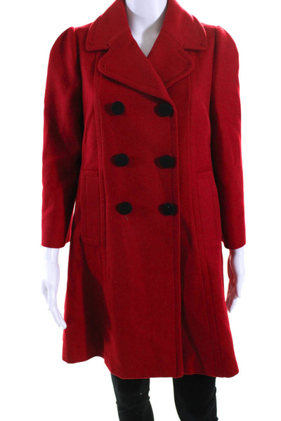 Dolce and Gabbana Womens Double Breasted Collared Pea Coat Red Wool Size IT 42