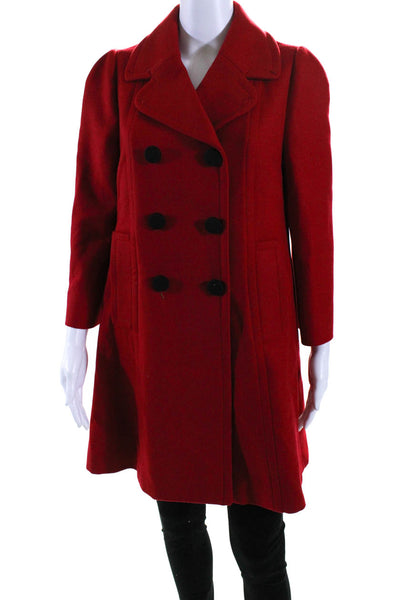 Dolce and Gabbana Womens Double Breasted Collared Pea Coat Red Wool Size IT 42