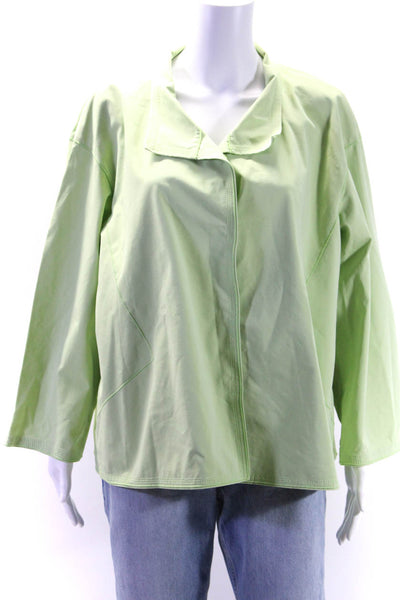 Lafayette 148 New York Womens Button Front Collarless Jacket Green Cotton XL