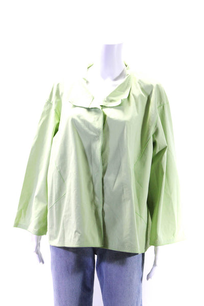 Lafayette 148 New York Womens Button Front Collarless Jacket Green Cotton XL