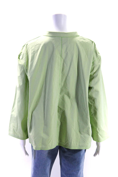 Lafayette 148 New York Womens Button Front Collarless Jacket Green Cotton XL