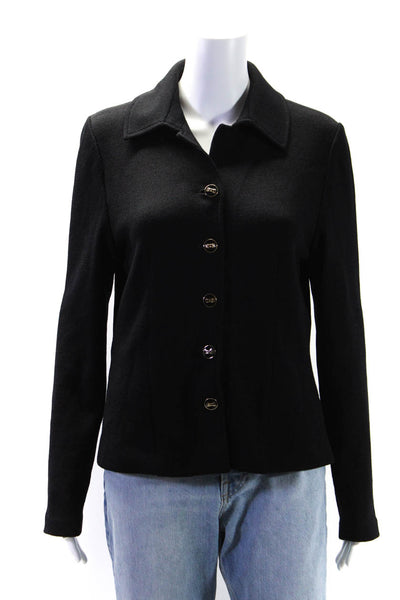 St. John Collection By Marie Gray Womens Santana Knit Shirt Black Wool Size 6