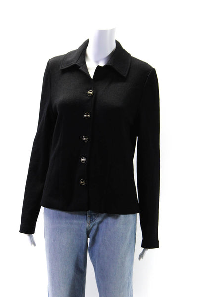 St. John Collection By Marie Gray Womens Santana Knit Shirt Black Wool Size 6