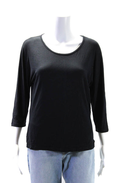 Max Mara Womens 3/4 Sleeve Scoop Neck Jersey Knit Shirt Navy Blue Size Large