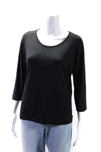 Max Mara Womens 3/4 Sleeve Scoop Neck Jersey Knit Shirt Navy Blue Size Large