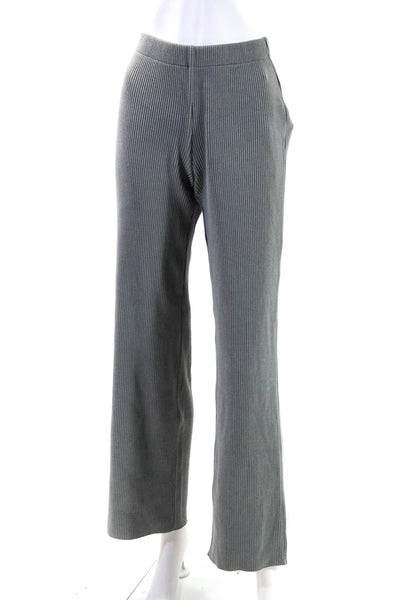 Vince Womens Elastic Waistband High Rise Ribbed Wide Leg Pants Gray Size 2XS