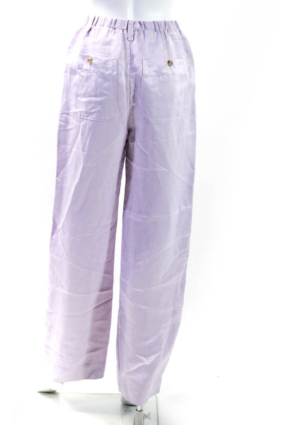 Vince Womens Elastic Waistband High Rise Straight Leg Linen Pants Lavender XS