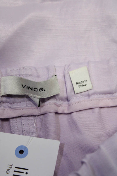 Vince Womens Elastic Waistband High Rise Straight Leg Linen Pants Lavender XS