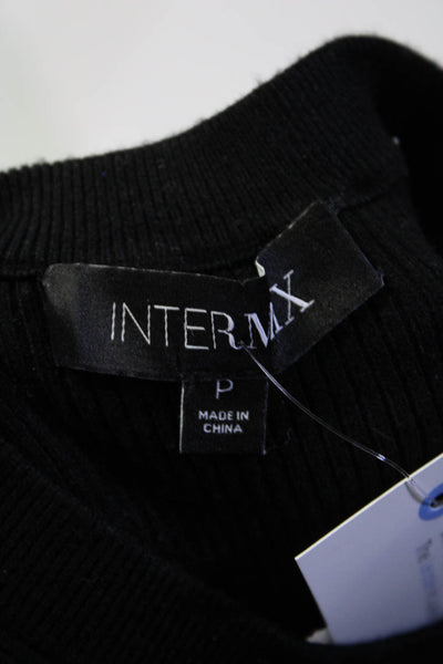 Intermix Womens Rib Knit Short Sleeve Crop Top Tee Shirt Sweater Black Petite
