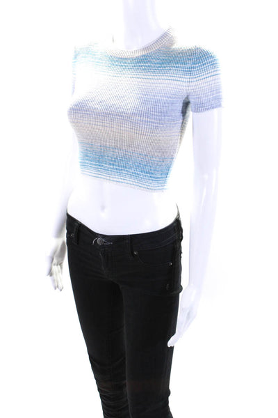 Intermix Womens Striped Knit Short Sleeve Tee Shirt Sweater White Blue Petite