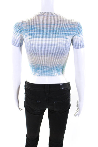 Intermix Womens Striped Knit Short Sleeve Tee Shirt Sweater White Blue Petite