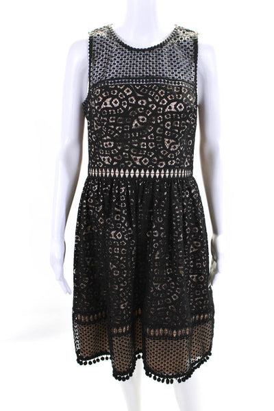 Eliza J Womens Cotton Geometric Textured Layered Zip Ruched Dress Black Size 10