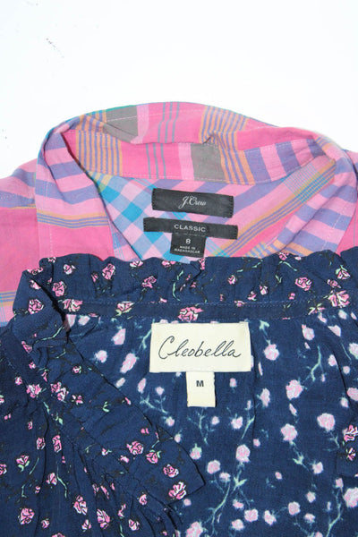 J Crew Cleobella Womens Cotton Plaid Floral Buttoned Tops Pink Size 8 M Lot 2