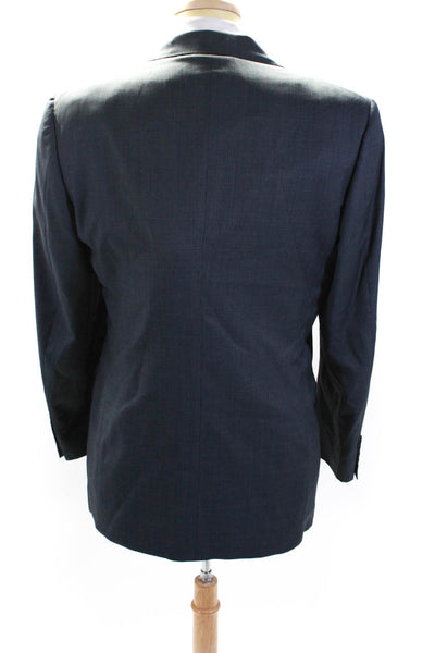 Canali Mens Micro Check Print Three Button Blazer Jacket Navy Blue Size IT 50