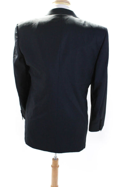 Canali Mens Micro Check Print Two Button Blazer Jacket Navy Blue Wool Size IT 50