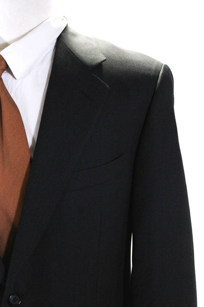 Canali Mens Herringbone Print Two Button Blazer Jacket Black Wool Size IT 50