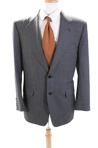 Canali Mens Micro Check Two Button Blazer Jacket Navy Blue Beige Size IT 50