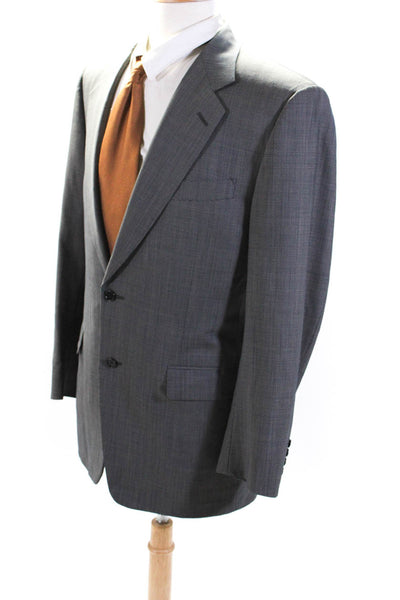 Canali Mens Micro Check Two Button Blazer Jacket Navy Blue Beige Size IT 50