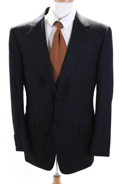 Canali Mens Two Button Pinstripe Notched Collar Blazer Jacket Navy Size IT 50