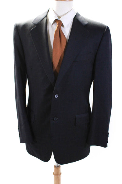 Canali Mens Check Grid Print Two Button Blazer Jacket Navy Blue Wool Size IT 50