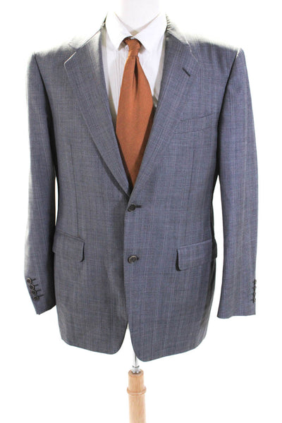 Canali Mens Check Print Notched Collar Two Button Blazer Jacket Gray Size IT 50