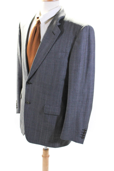 Canali Mens Check Print Notched Collar Two Button Blazer Jacket Gray Size IT 50