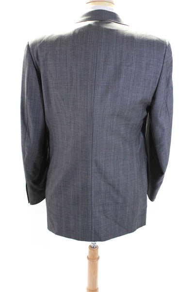 Canali Mens Check Print Notched Collar Two Button Blazer Jacket Gray Size IT 50