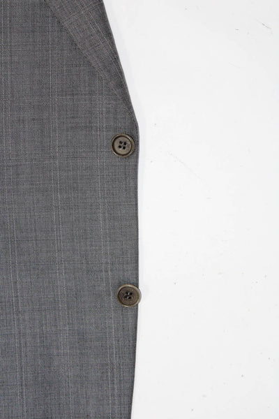 Canali Mens Check Print Notched Collar Two Button Blazer Jacket Gray Size IT 50