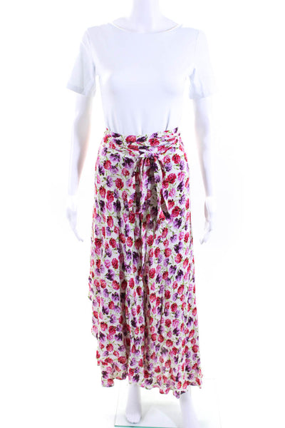 Zara Womens Satin Floral A-Line Maxi Skirt White Size M L Lot 2