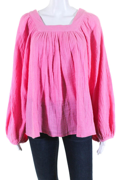 Anaak Womens Long Puff Sleeve Gauze Square Neck Top Blouse Pink Cotton Size 2