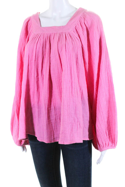 Anaak Womens Long Puff Sleeve Gauze Square Neck Top Blouse Pink Cotton Size 2