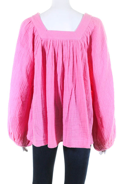 Anaak Womens Long Puff Sleeve Gauze Square Neck Top Blouse Pink Cotton Size 2