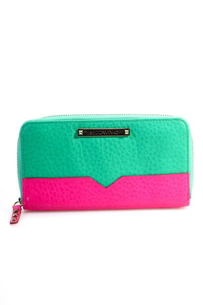 Rebecca Minkoff Womens Zip Around Continental Wallet Hot Pink Turquoise Leather