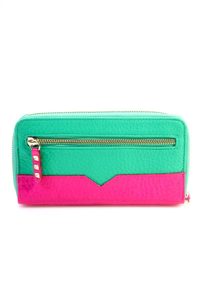 Rebecca Minkoff Womens Zip Around Continental Wallet Hot Pink Turquoise Leather
