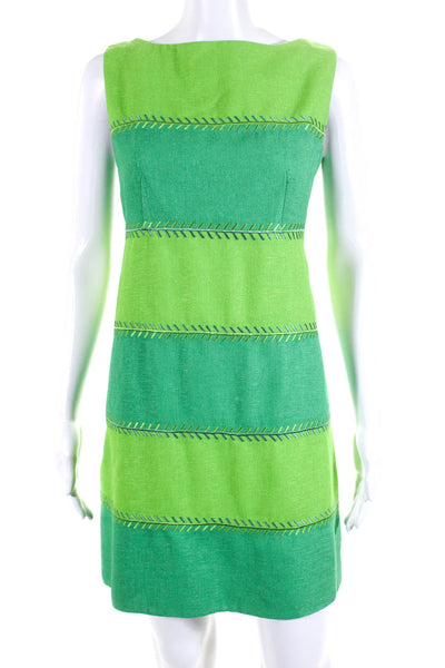 Carmen Marc Valvo Womens Striped Colorblock Print Zipped Dress Green Size 6