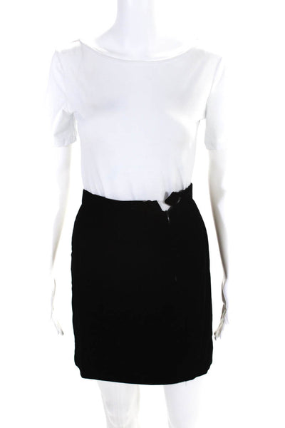 Oscar de la Renta Womens Side Zip Knee Length Velvet Pencil Skirt Black Size 2