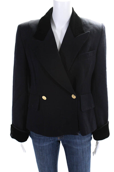 Myrene De Premonville Womens Double Breasted Blazer Jacket Navy Blue Wool FR 42