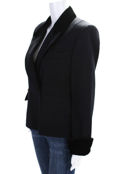 Myrene De Premonville Womens Double Breasted Blazer Jacket Navy Blue Wool FR 42