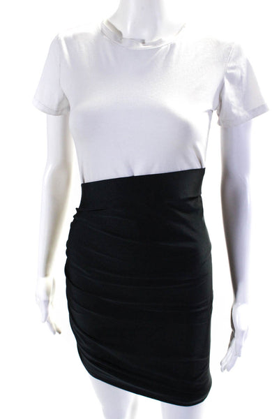 The Andamane Womens Ruched Scuba Asymmetrical Pull On Pencil Skirt Black IT 42