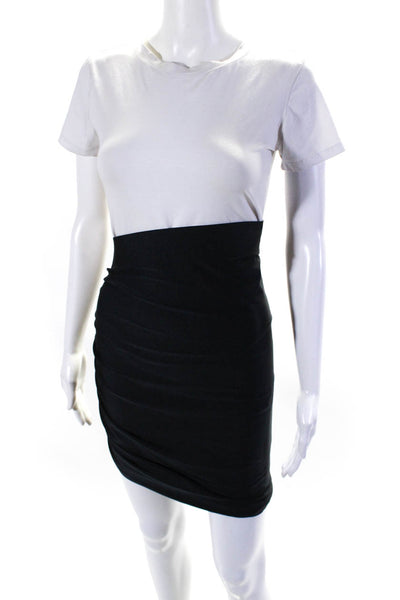 The Andamane Womens Ruched Scuba Asymmetrical Pull On Pencil Skirt Black IT 42