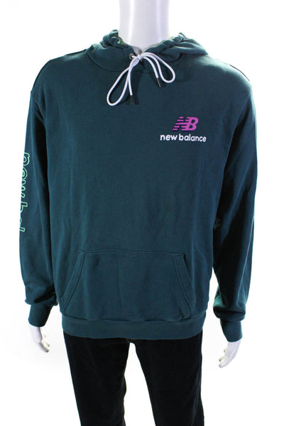 New Balance Womens Graphic Logo Print Oversize Hoodie Sweatshirt Teal Medium