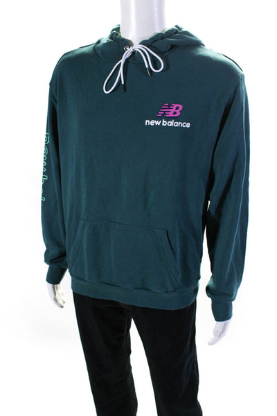 New Balance Womens Graphic Logo Print Oversize Hoodie Sweatshirt Teal Medium